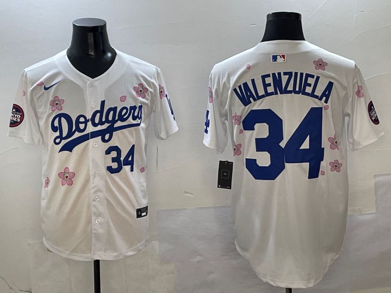 Men Los Angeles Dodgers #34 Valenzuela White Sakura Edition 2025 Nike MLB Jersey style 4->los angeles dodgers->MLB Jersey